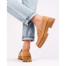 Mocassins femme en daim marron Shelovet à semelle épaisse brun 1