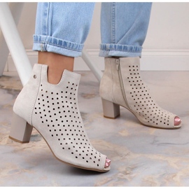 Bottines peep toe femme daim ajourées printemps beige Jezzi ASA169-7 2