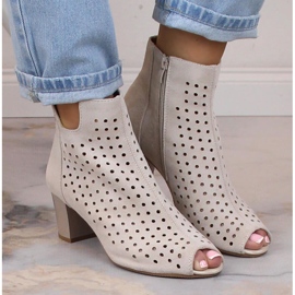 Bottines peep toe femme daim ajourées printemps beige Jezzi ASA169-7 3