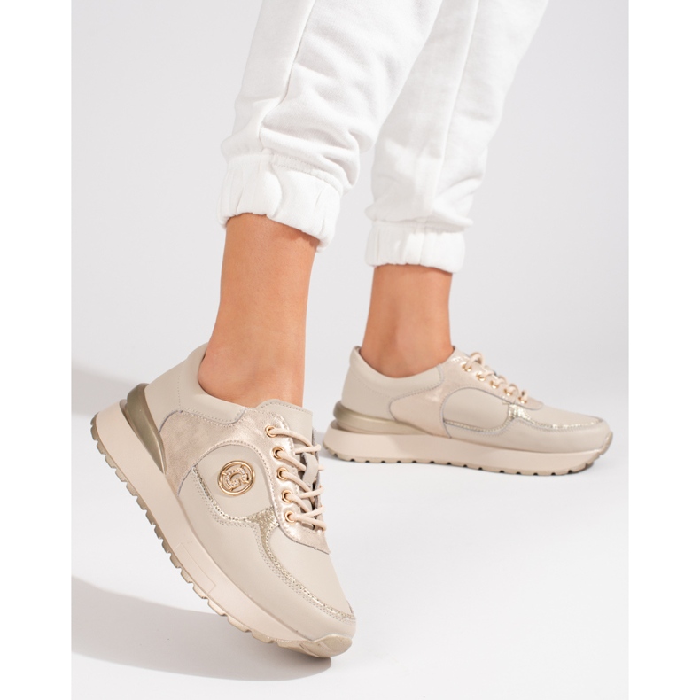 Baskets Shelovet en cuir beige, femmes 2