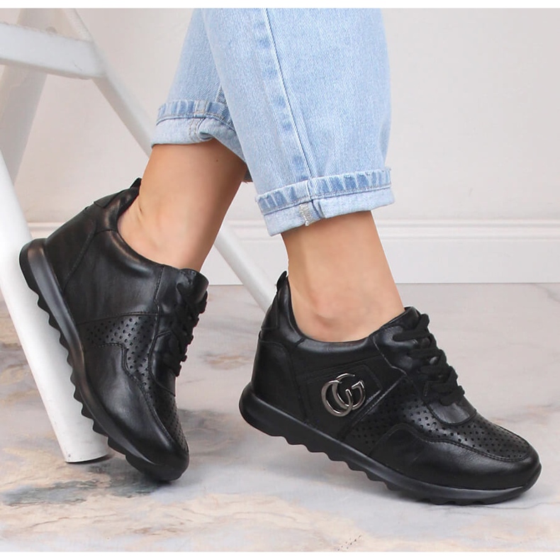 Chaussures de sport femme à talon compensé noir Jezzi ASA170-11 1