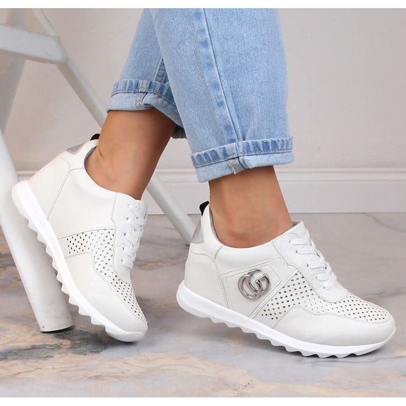 Chaussures de sport femme à talon compensé blanc Jezzi ASA170-11 1