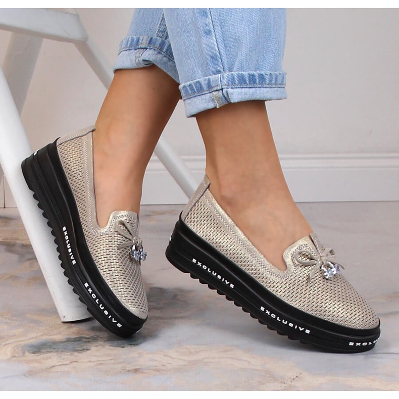 S.Barski AL22400 chaussures confortables à enfiler en cuir doré pour femmes d'or 1