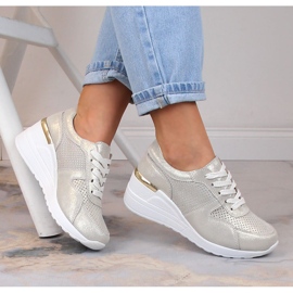 Chaussures compensées confortables en cuir or S.Barski LR29525 d'or 1
