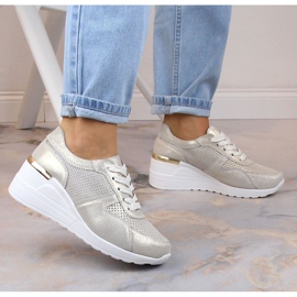 Chaussures compensées confortables en cuir or S.Barski LR29525 d'or 2
