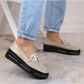 Slip-on ajourées confortables en cuir or S.Barski LR27750 d'or 2