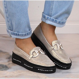 Slip-on ajourées confortables en cuir or S.Barski LR27750 d'or 3