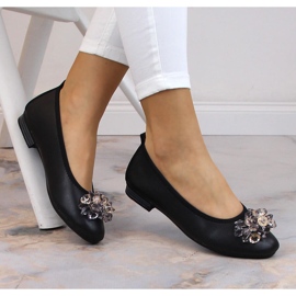 Ballerines à talons bas pour femmes en cuir avec cristaux noir Filippo DP4527 le noir 3