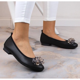 Ballerines à talons bas pour femmes en cuir avec cristaux noir Filippo DP4527 le noir 4
