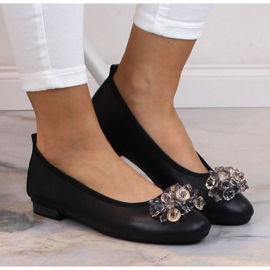 Ballerines à talons bas pour femmes en cuir avec cristaux noir Filippo DP4527 le noir 5
