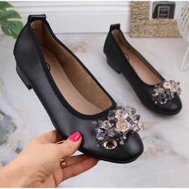 Ballerines à talons bas pour femmes en cuir avec cristaux noir Filippo DP4527 le noir 6
