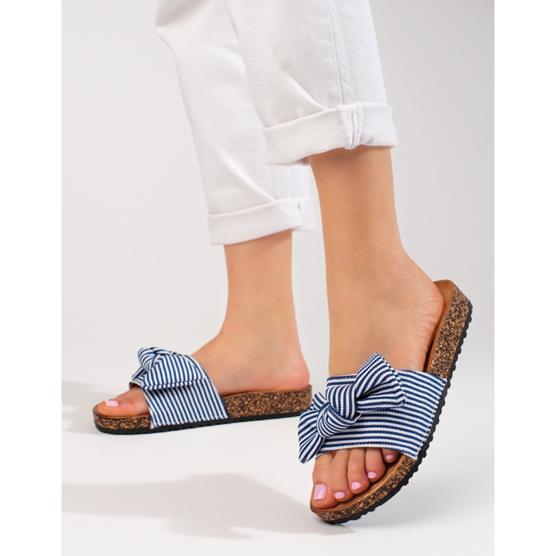 Chaussons rayés femme blanc bleu Vinceza 1