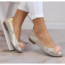 Ballerines femme en cuir à talons bas et cristaux dorés Filippo DP4527 d'or 4