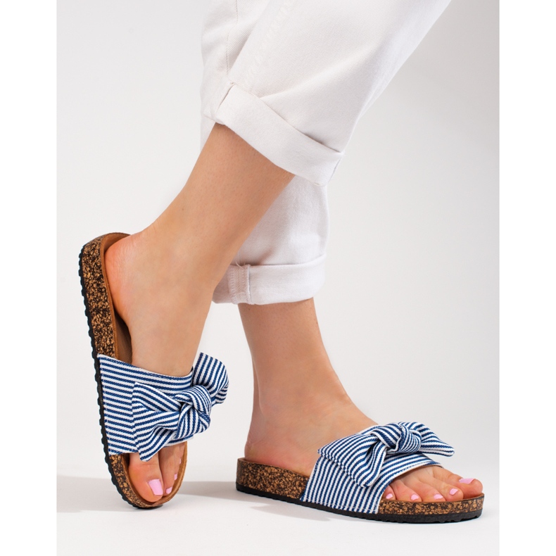 Chaussons rayés femme blanc bleu Vinceza 2