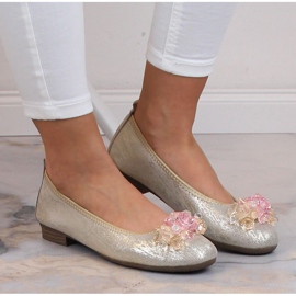 Ballerines femme en cuir à talons bas et cristaux dorés Filippo DP4527 d'or 6