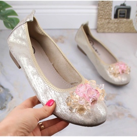 Ballerines femme en cuir à talons bas et cristaux dorés Filippo DP4527 d'or 7