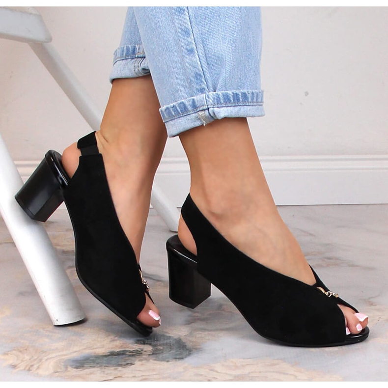 M. DASZYŃSKI Sandales à enfiler en daim noir pour femmes M.Daszyński SA169-6 le noir 1