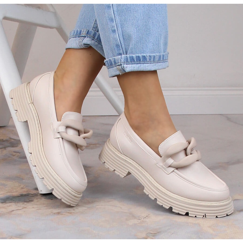 Big Star talons hauts et mocassins plateforme avec une chaîne beige LL274581 1