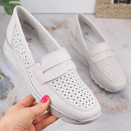 Chaussures compensées ajourées en cuir pour femmes Rieker N3356-80 blanche 2
