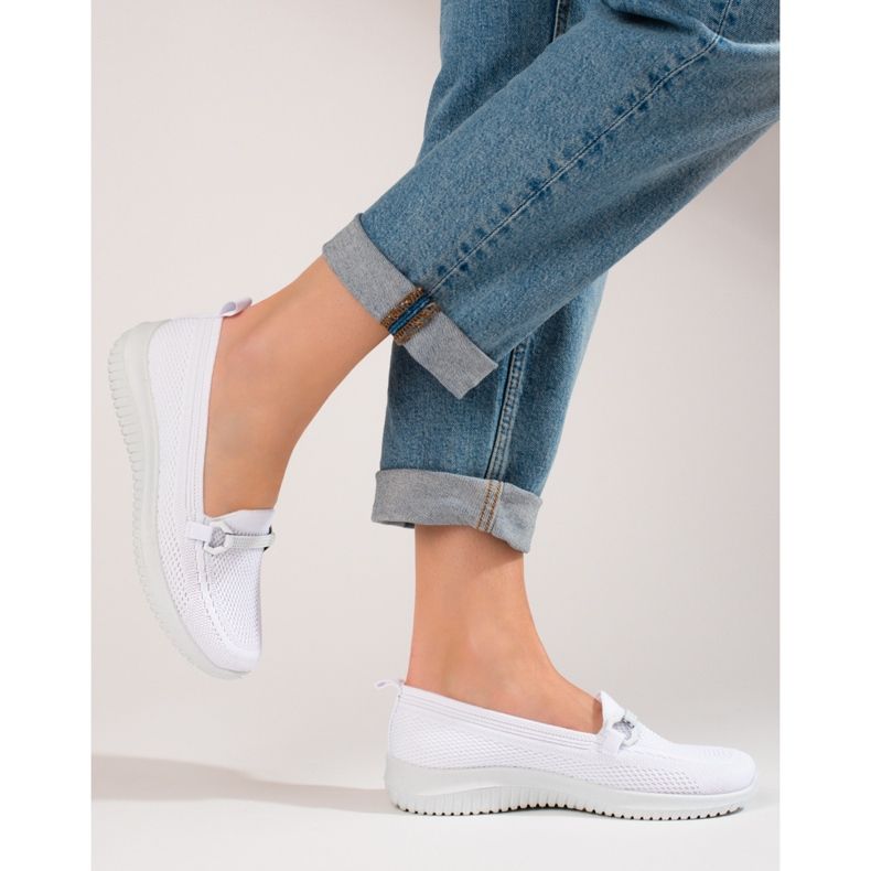 Mocassins femme Shelovet en textile blanc 2