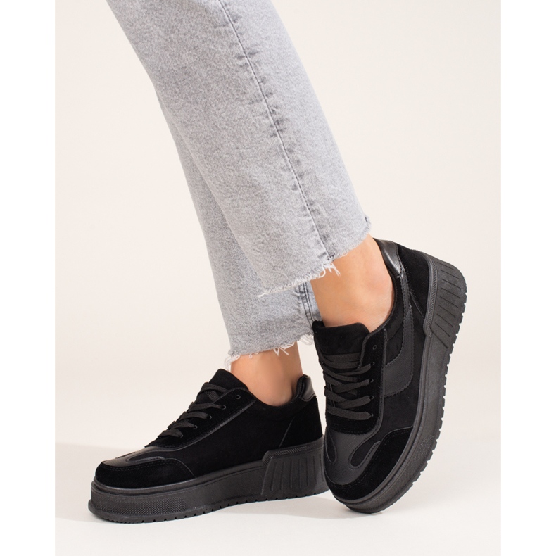 Bottes plateforme en daim pour femmes noir Shelovet le noir 2