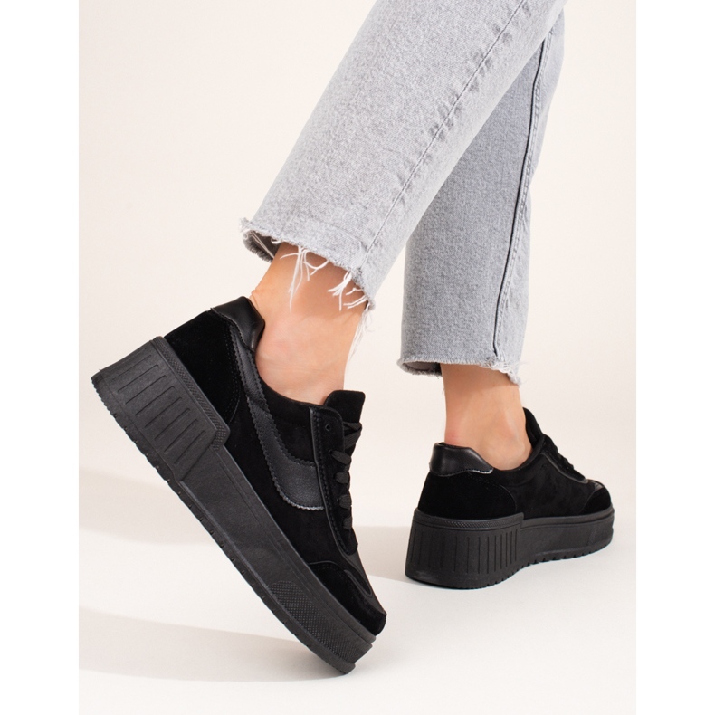 Bottes plateforme en daim pour femmes noir Shelovet le noir 1