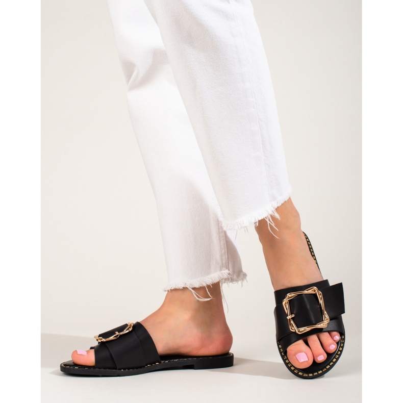 Claquettes élégantes noires avec une boucle Shelovet le noir 1 Claquettes élégantes noires avec une boucle Shelovet le noir 1