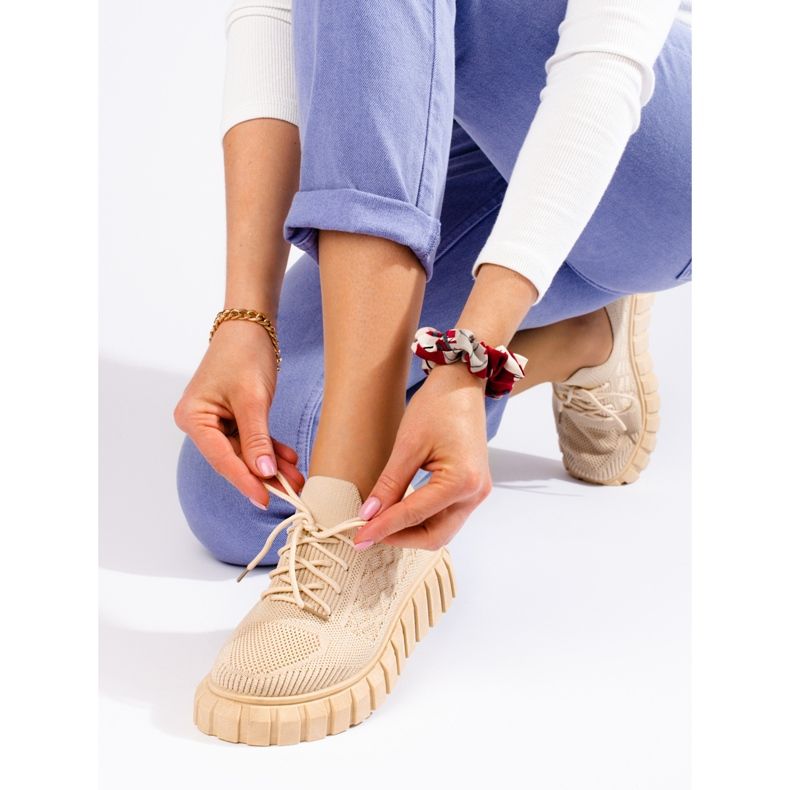 Chaussures de sport femme en tissu Shelovet beige 1