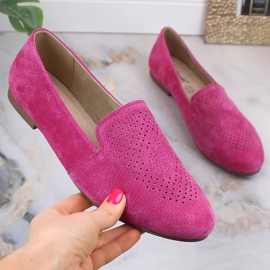 Slip-on confortables en cuir suédé fuchsia S.Barski LR29515 rose 4