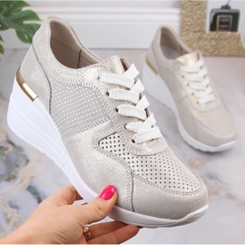 Chaussures compensées confortables en cuir or S.Barski LR29525 d'or 4