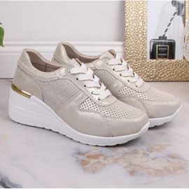 Chaussures compensées confortables en cuir or S.Barski LR29525 d'or 5