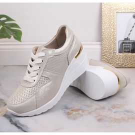 Chaussures compensées confortables en cuir or S.Barski LR29525 d'or 7