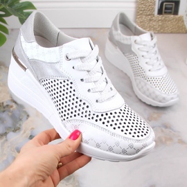 Chaussures compensées ajourées confortables en cuir blanc S.Barski LR29587 blanche 4