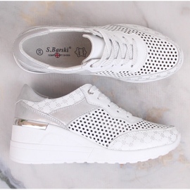 Chaussures compensées ajourées confortables en cuir blanc S.Barski LR29587 blanche 6