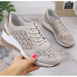 Chaussures femme en cuir suédé sur semelle compensée ajourée beige Filippo DP4669 4
