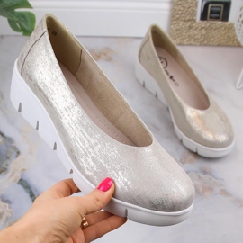 Chaussures compensées à enfiler en cuir pour femmes Filippo DP4560 d'or 4