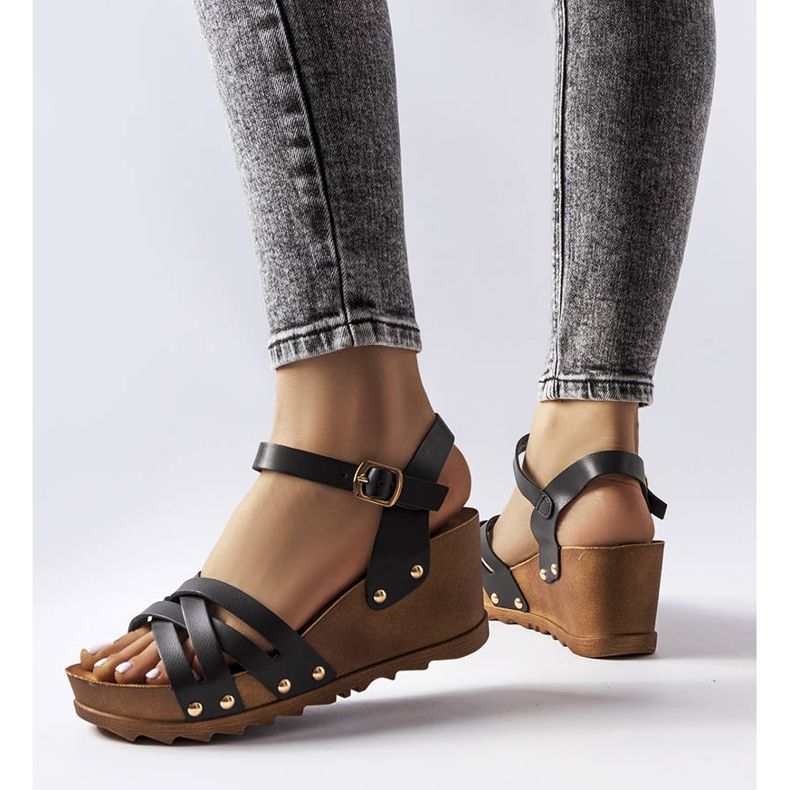 Sandales compensées noires Audric le noir 1