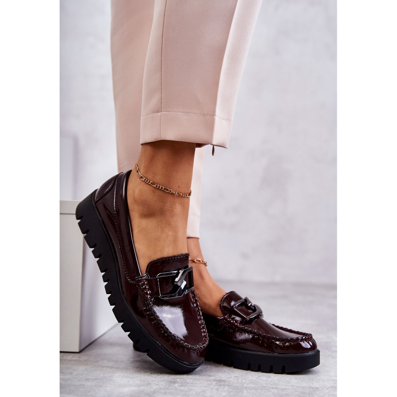 Sergio Leone Mocassins Laqués Sur La Plateforme Kjersti Bordeaux rouge 3