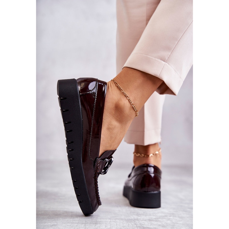 Sergio Leone Mocassins Laqués Sur La Plateforme Kjersti Bordeaux rouge 5