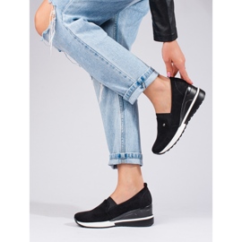 SHELOVET Chaussures compensées femme daim noir Potocki le noir 2