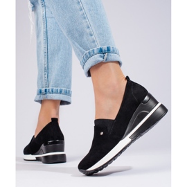 SHELOVET Chaussures compensées femme daim noir Potocki le noir 4