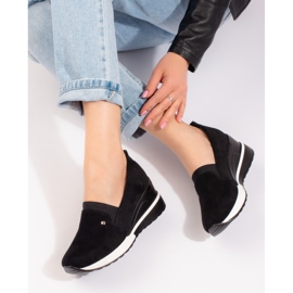 SHELOVET Chaussures compensées femme daim noir Potocki le noir 6