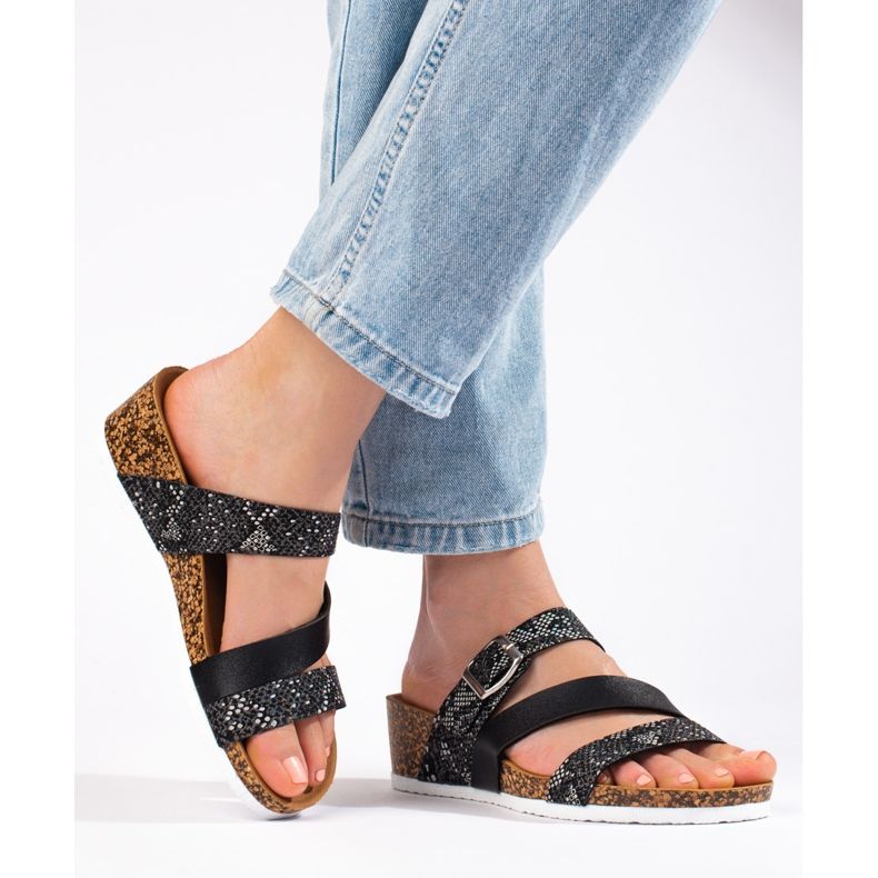 W. Potocki Chaussons femme à semelle compensée noire Potocki 1