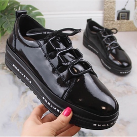 Chaussures compensées confortables en cuir laqué noir S.Barski LR29592 le noir 4