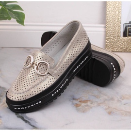 Slip-on ajourées confortables en cuir or S.Barski LR27750 d'or 5