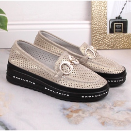 Slip-on ajourées confortables en cuir or S.Barski LR27750 d'or 7