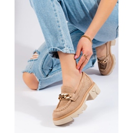 Mocassins en daim avec chaîne Shelovet beige 1