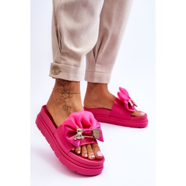 PE1 Chaussons Avec Un Noeud Et Un Ours Décoratif Fuchsia Suzy rose 4