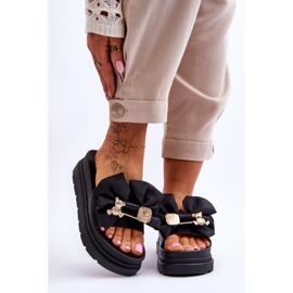 PE1 Chaussons Avec Un Noeud Et Un Ourson Décoratif Noir Suzy 2