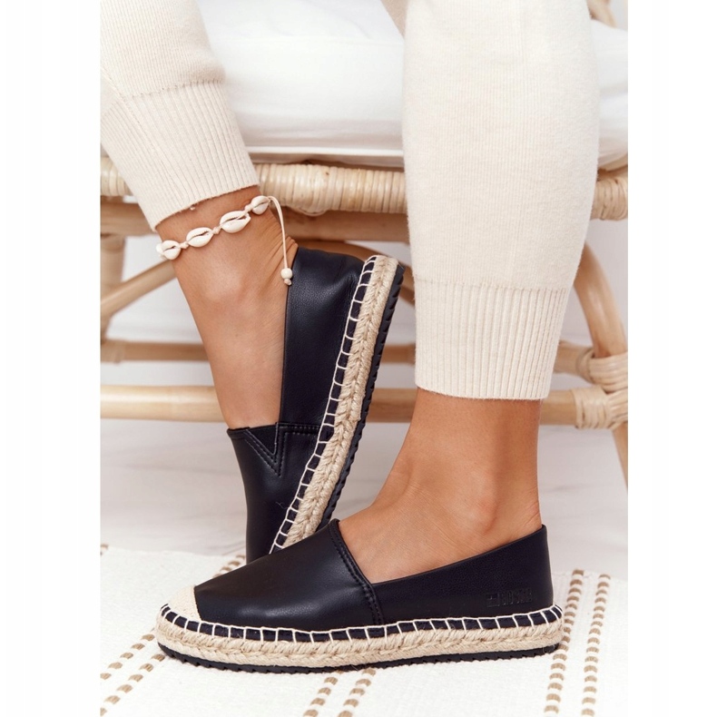 Espadrilles En Cuir Sur Une Semelle Tressée Big Star HH274505 Noir le noir 4